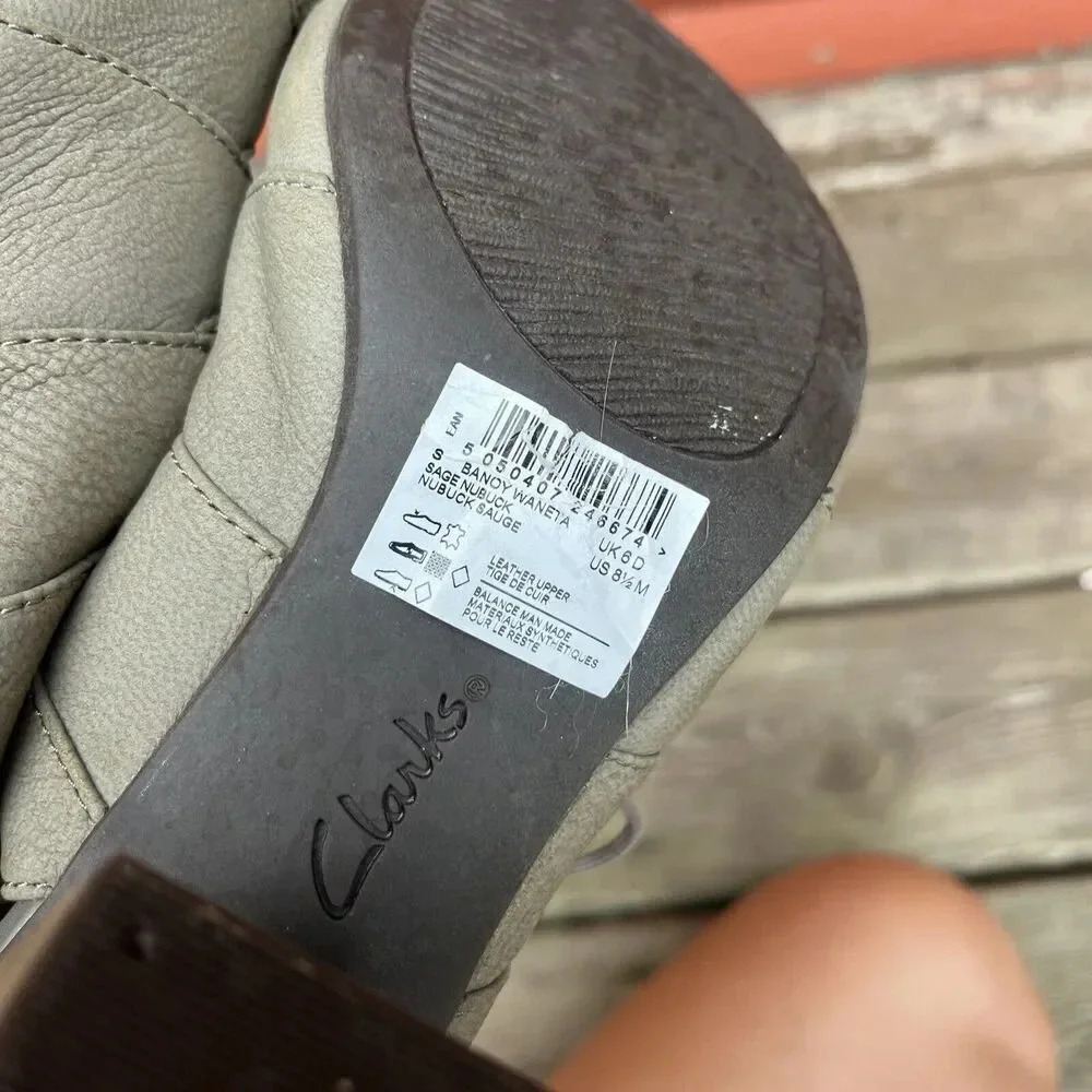 Clarks size 8.5 Collection Sandals heels comfort Leather Cutout Grey women's - Picture 6 of 7